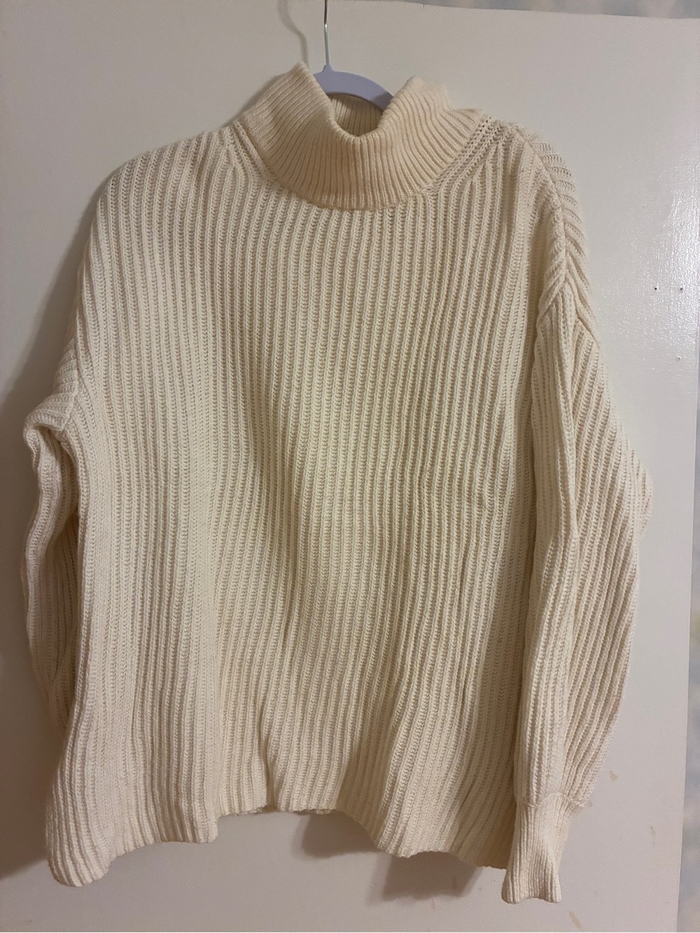 Cream Turtleneck Ribbed Sweater